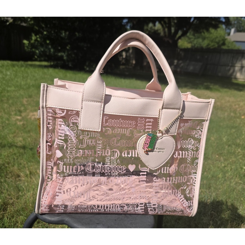 Juicy Couture Beachin Clear Pink Tote Bag Logo Purse Heart Charm